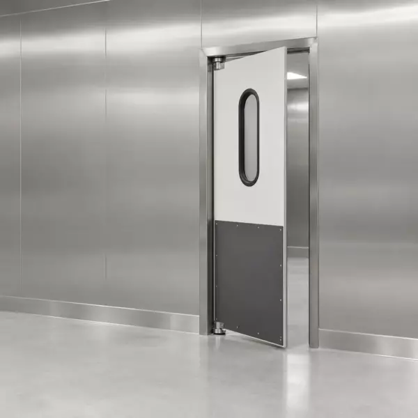 Жесткая маятниковая распашная дверь одностворчатая из сэндвич панелей 260*110