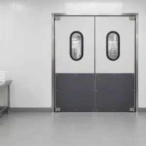 Жесткая маятниковая распашная дверь двустворчатая из сэндвич панелей 240*240